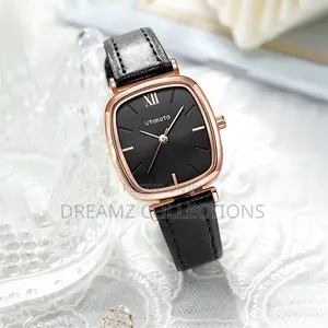 Square Dial Leather Strap Watch