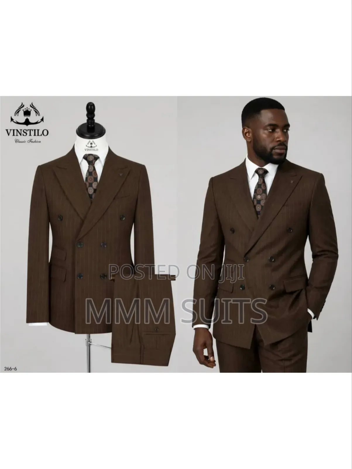 Eloquent 2-Piece Double-Breasted Vinstillo Stripes Men's Suit in Brown