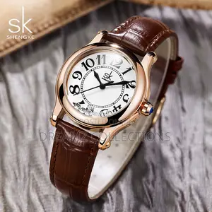 Crystal Accent Leather Strap Watch