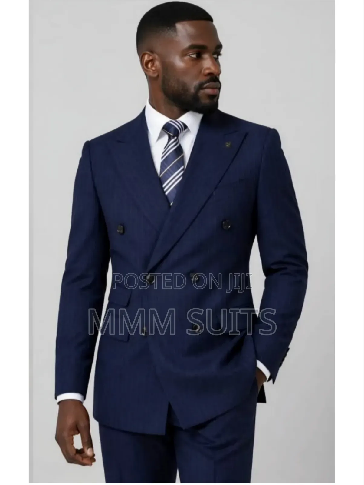 Eloquent 2-Piece Vinstillo Stripped Double-Breasted Men's Suit Navy
