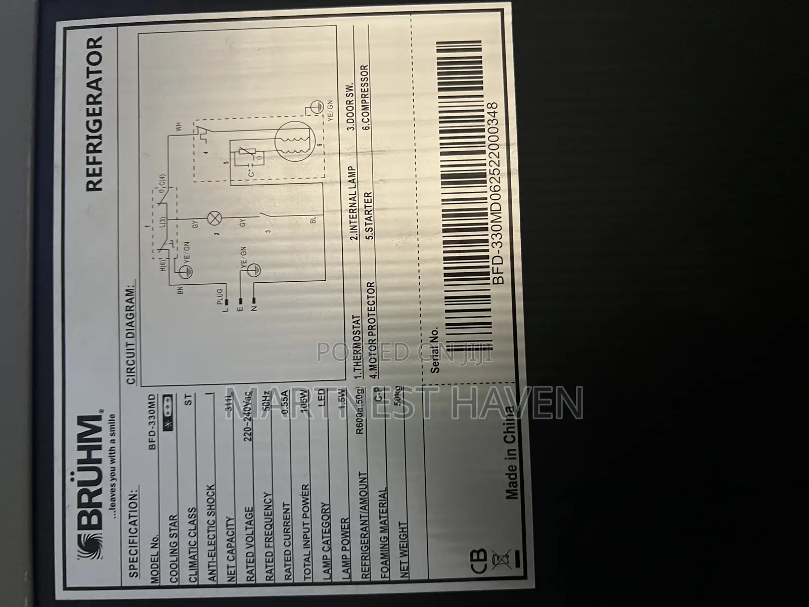 BFD-330md Bruhm Refrigerator. 311litres
