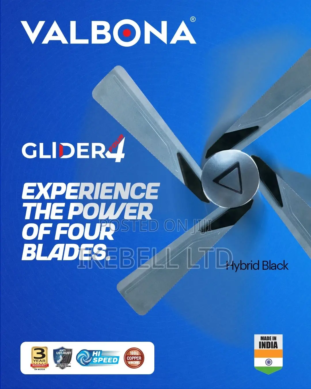 Valbona Glidera Standing Fan – Powerful 4-Blade Airflow
