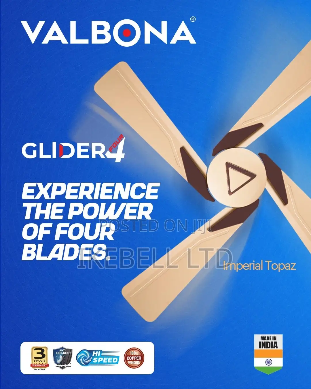 Valbona Glidera Standing Fan – Powerful 4-Blade Airflow