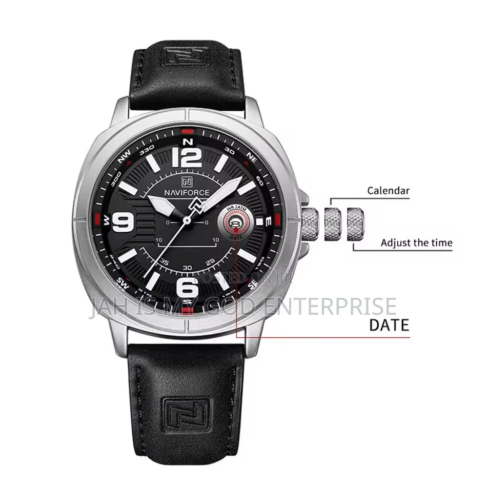 Naviforce Men Quartz Watch High Quality Pu Band Waterproof Watch-Black