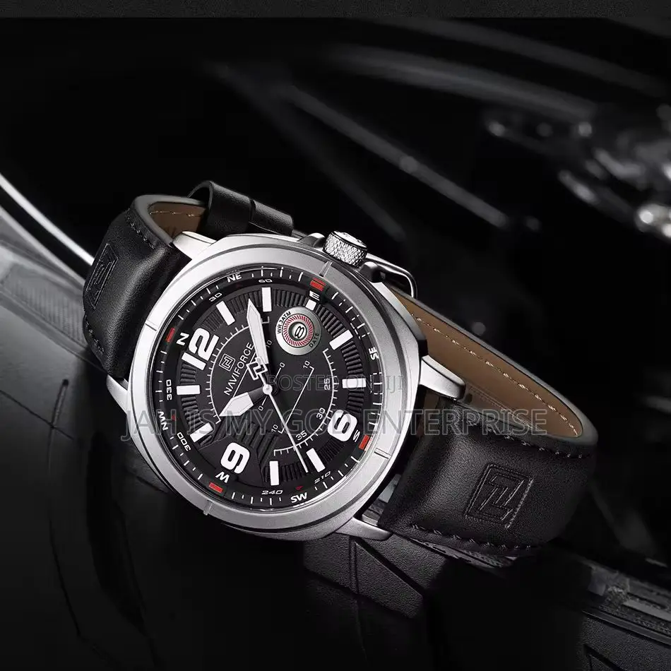 Naviforce Men Quartz Watch High Quality Pu Band Waterproof Watch-Black