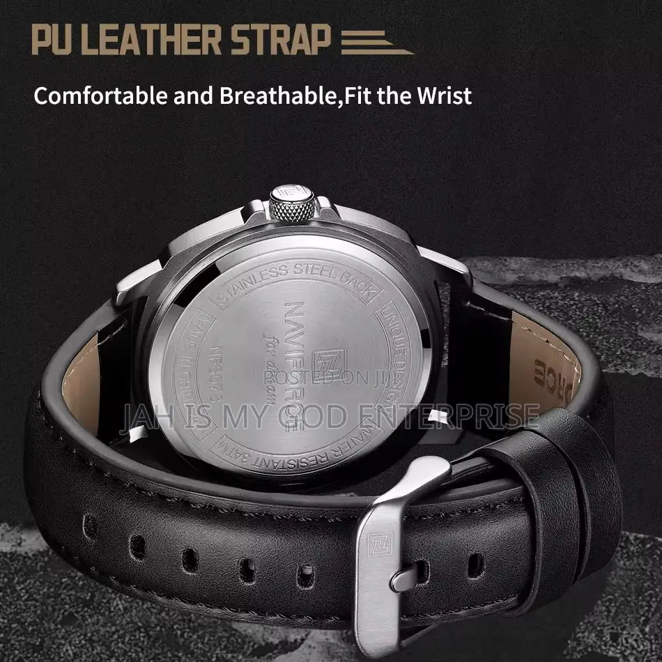 Naviforce Men Quartz Watch High Quality Pu Band Waterproof Watch-Black