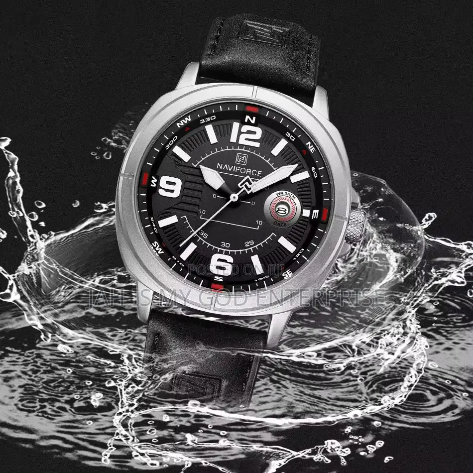 Naviforce Men Quartz Watch High Quality Pu Band Waterproof Watch-Black