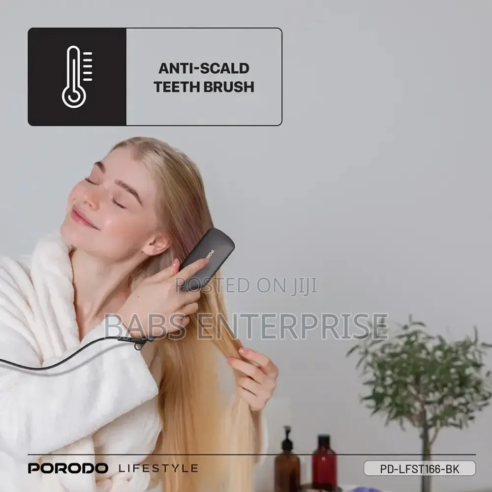 Porodo Lifestyle 30w Electric Heated Hair Straightener Brush – Black