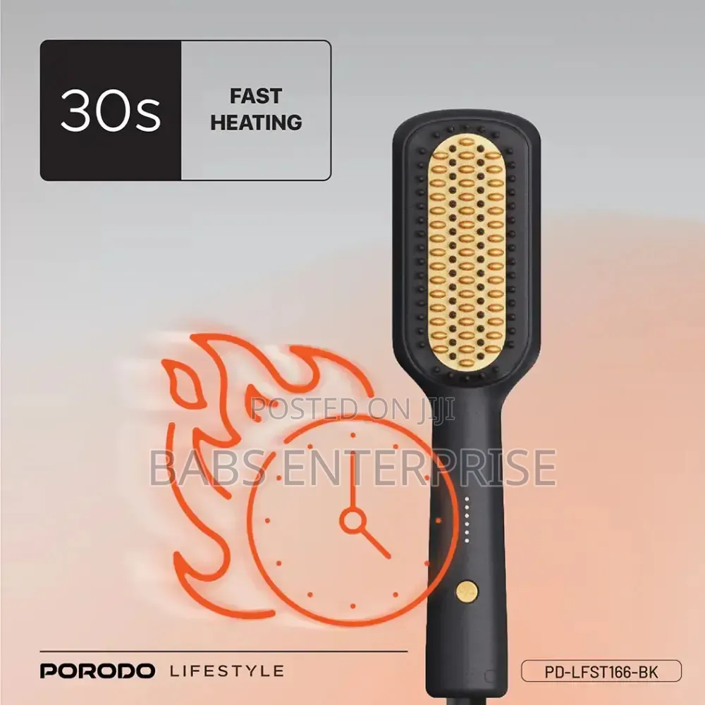 Porodo Lifestyle 30w Electric Heated Hair Straightener Brush – Black