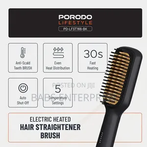 Porodo Lifestyle 30w Electric Heated Hair Straightener Brush – Black