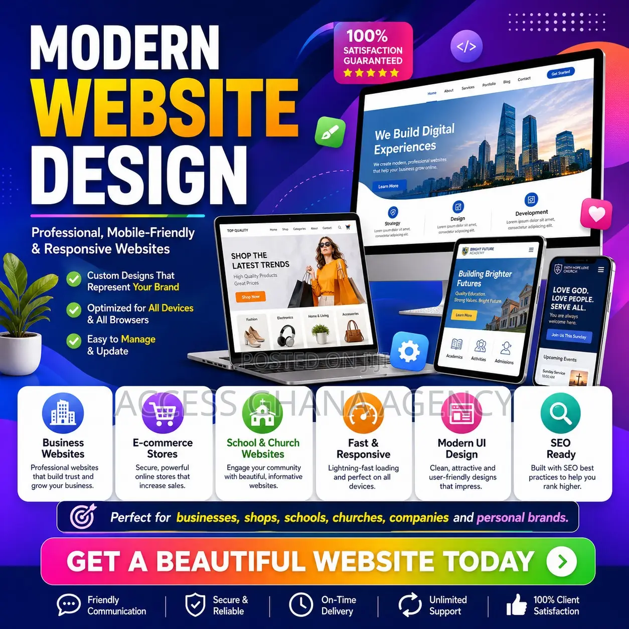 Modern Website Design for Businesses, Shops, Schools, Churches
