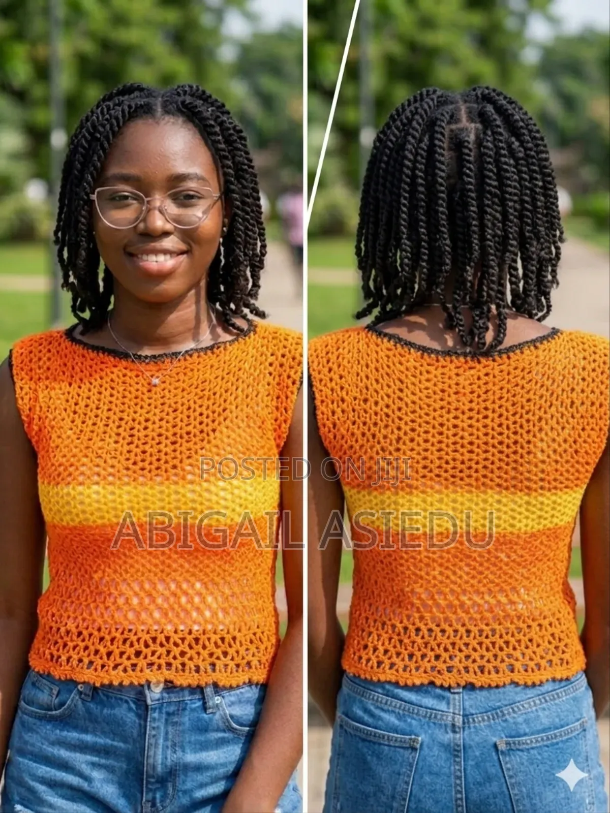 Handmade Ghana Colors Crochet Top – Stylish Button Front