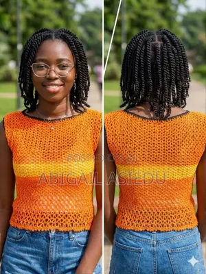 Handmade Ghana Colors Crochet Top – Stylish Button Front