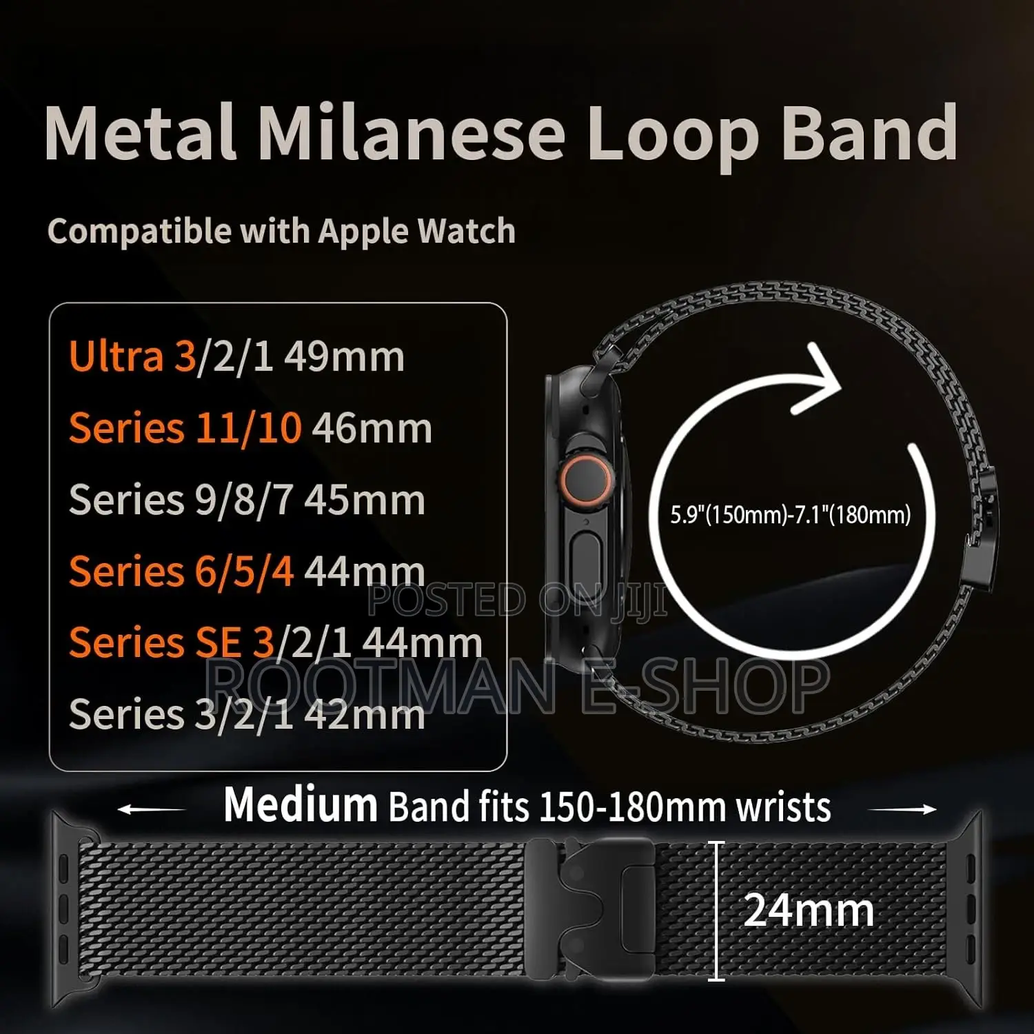 Black Milanese Loop 2.0 Apple Watchband (42/44/45/46/49mm
