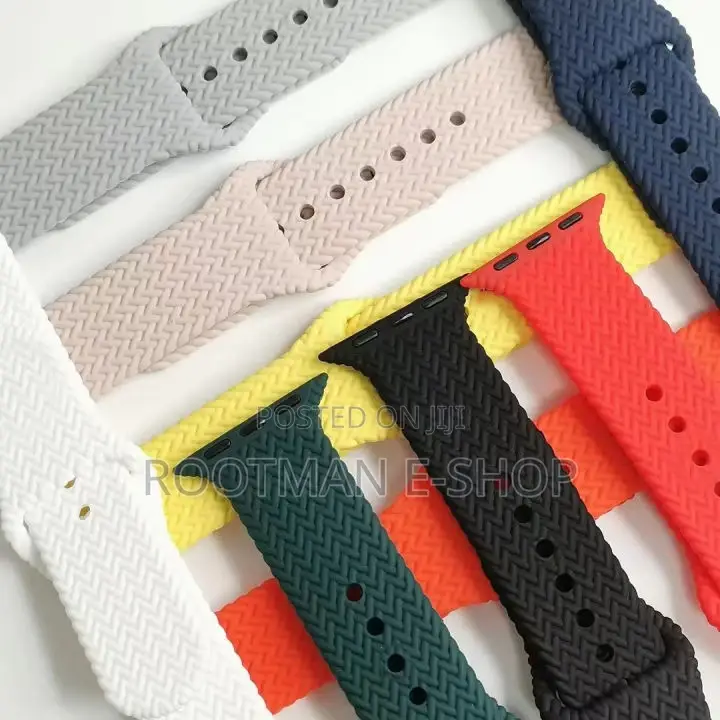 Woven Pattern Silicone Snap Watch Band for Apple Watch Series 42- 46mm