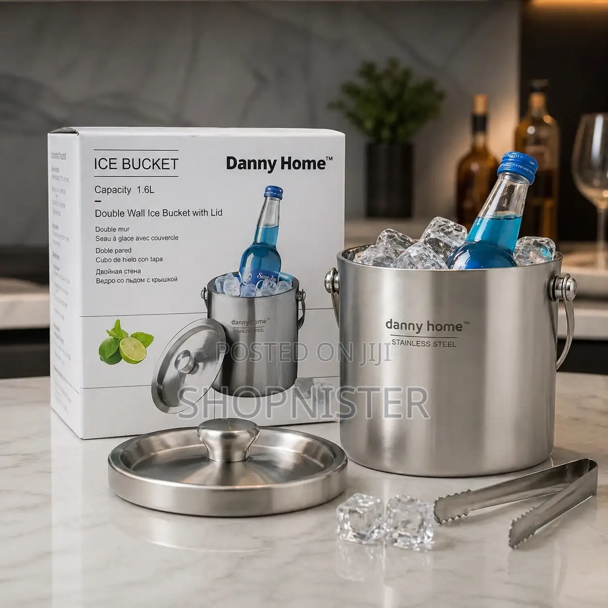 1.6l Stainless Steel Ice Bucket With Lid | Double Wall Cooler