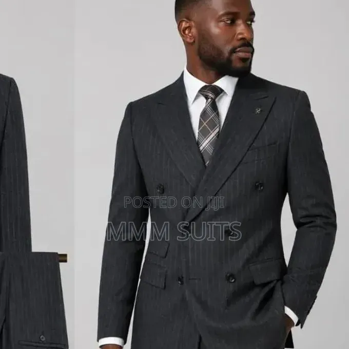 Eloquent 2-piece Vinstillo Double-breasted Striped Men's Suit In Gray