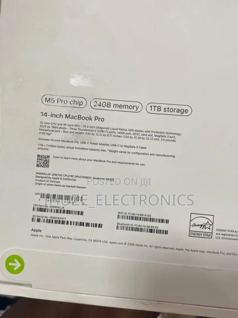 New Laptop Apple MacBook Pro 2025 M5 14-inch 24GB Apple M5 Pro SSD 1T