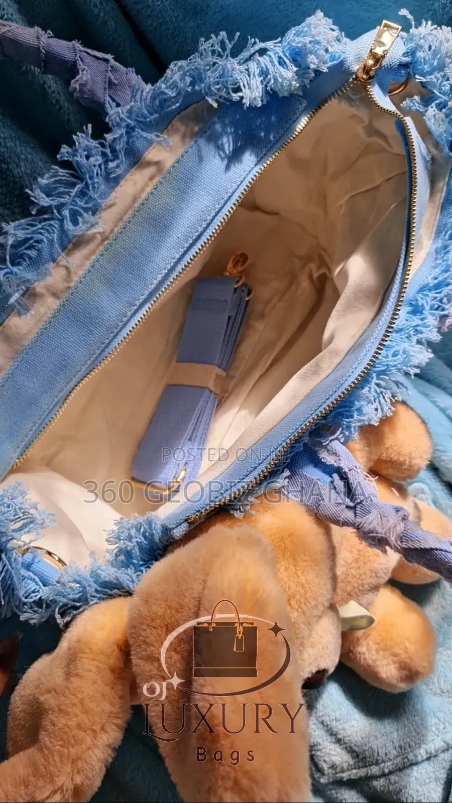 Custom-Made Luxury Denim Handbag With Teddy Detail – Limited Piece