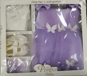 Purple and White Baby Dress Set With Shoes, Onesie and Headband
