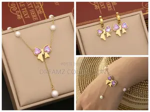 Bow Charm Pearl Jewelry Set