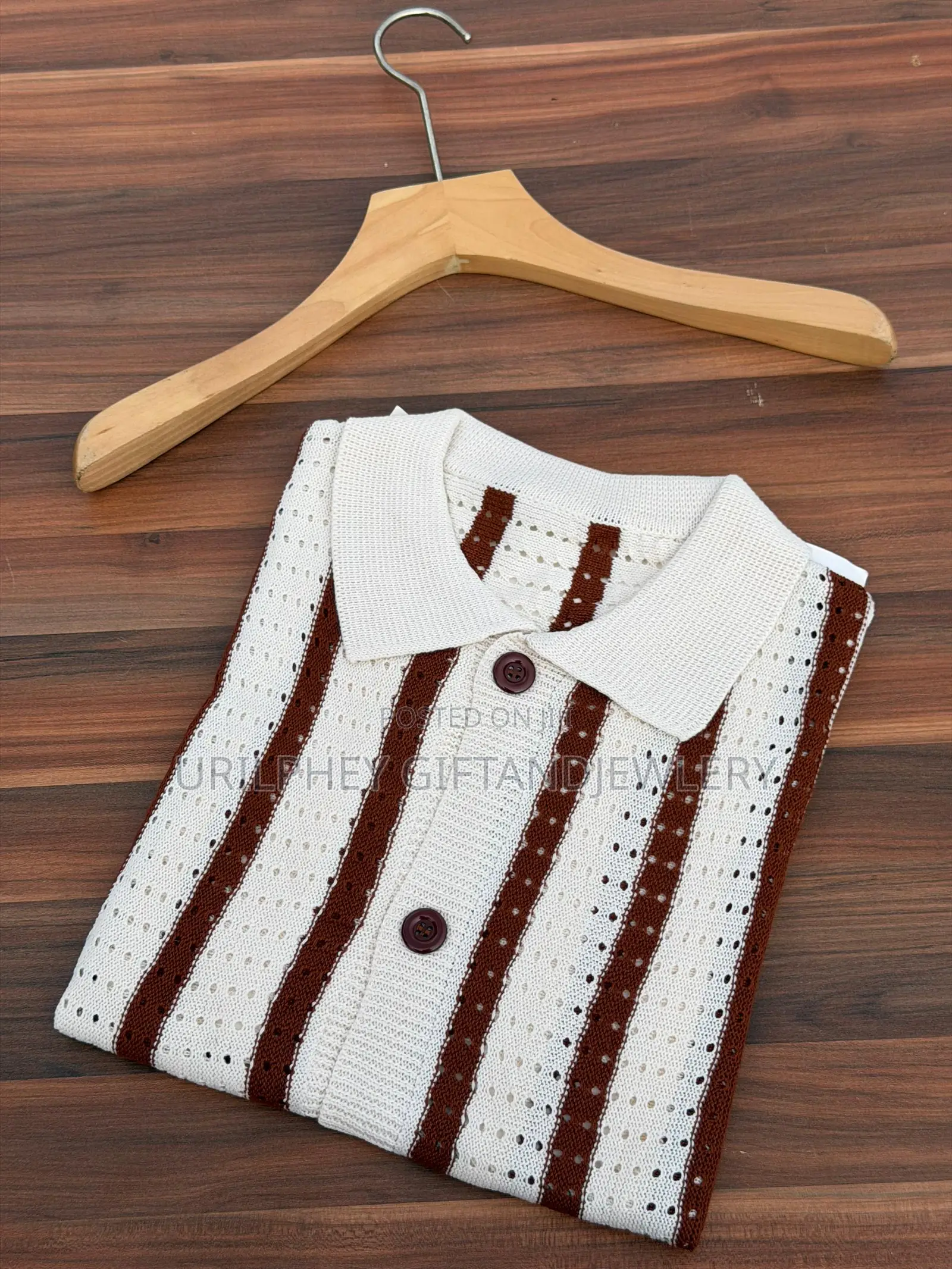 Vintage Knit Striped Button-Up Polo
