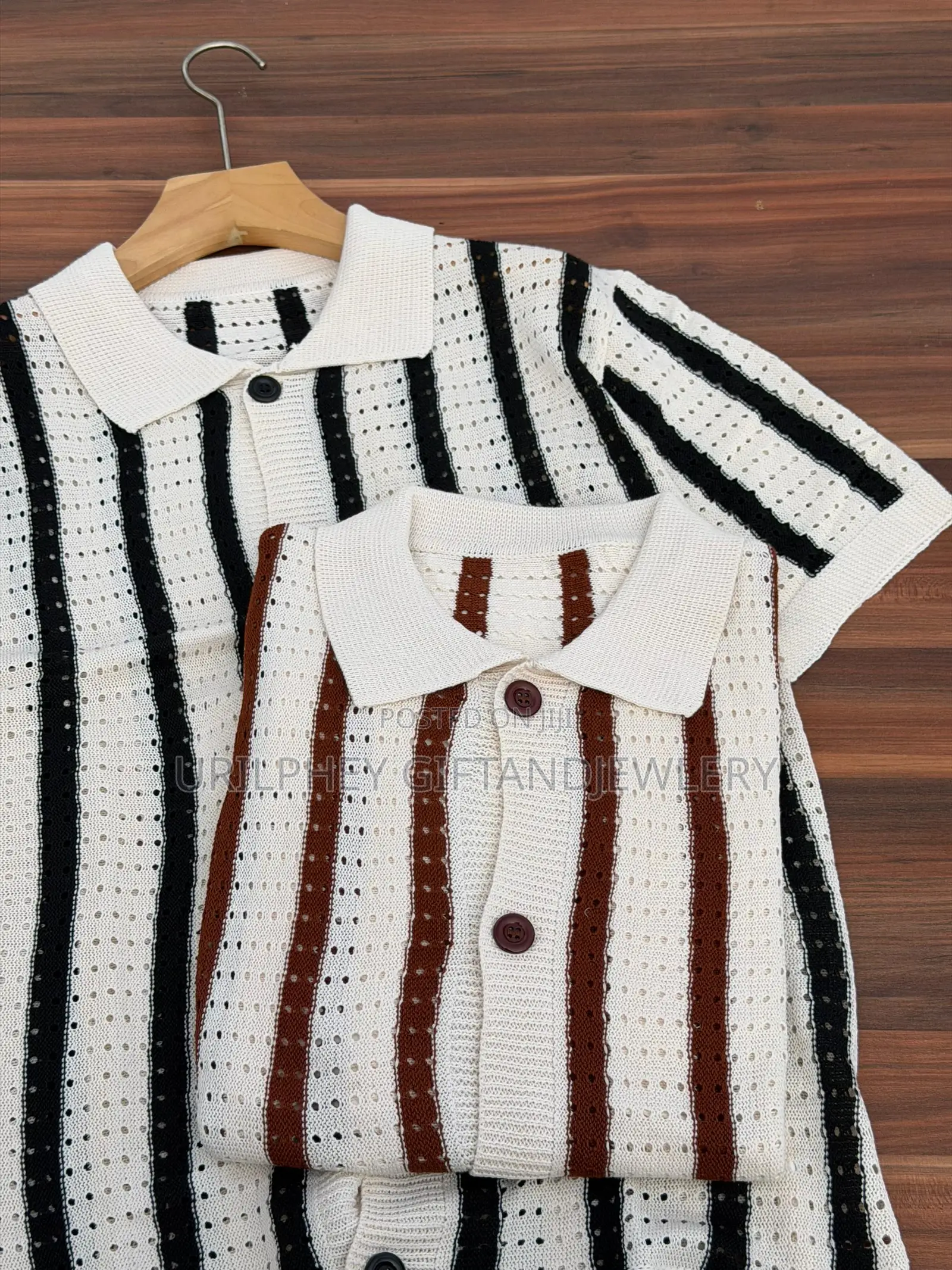 Vintage Knit Striped Button-Up Polo