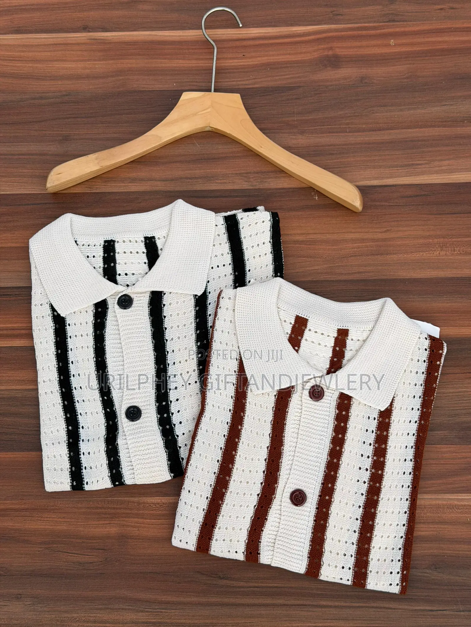 Vintage Knit Striped Button-Up Polo