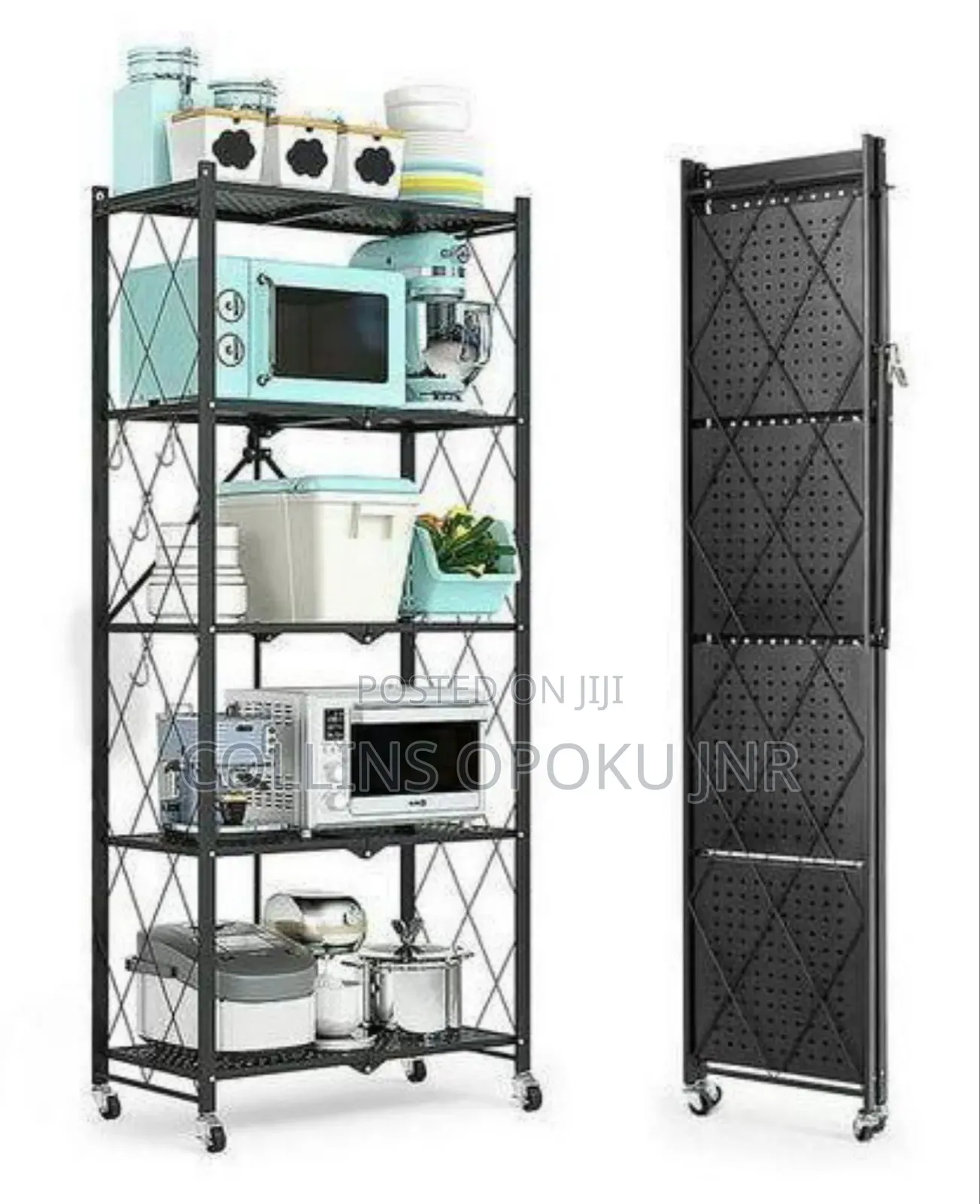 5 Tier Multi-purpose Foldable Metal Storage Shelf- Black