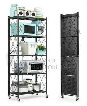 5 Tier Multi-purpose Foldable Metal Storage Shelf- Black