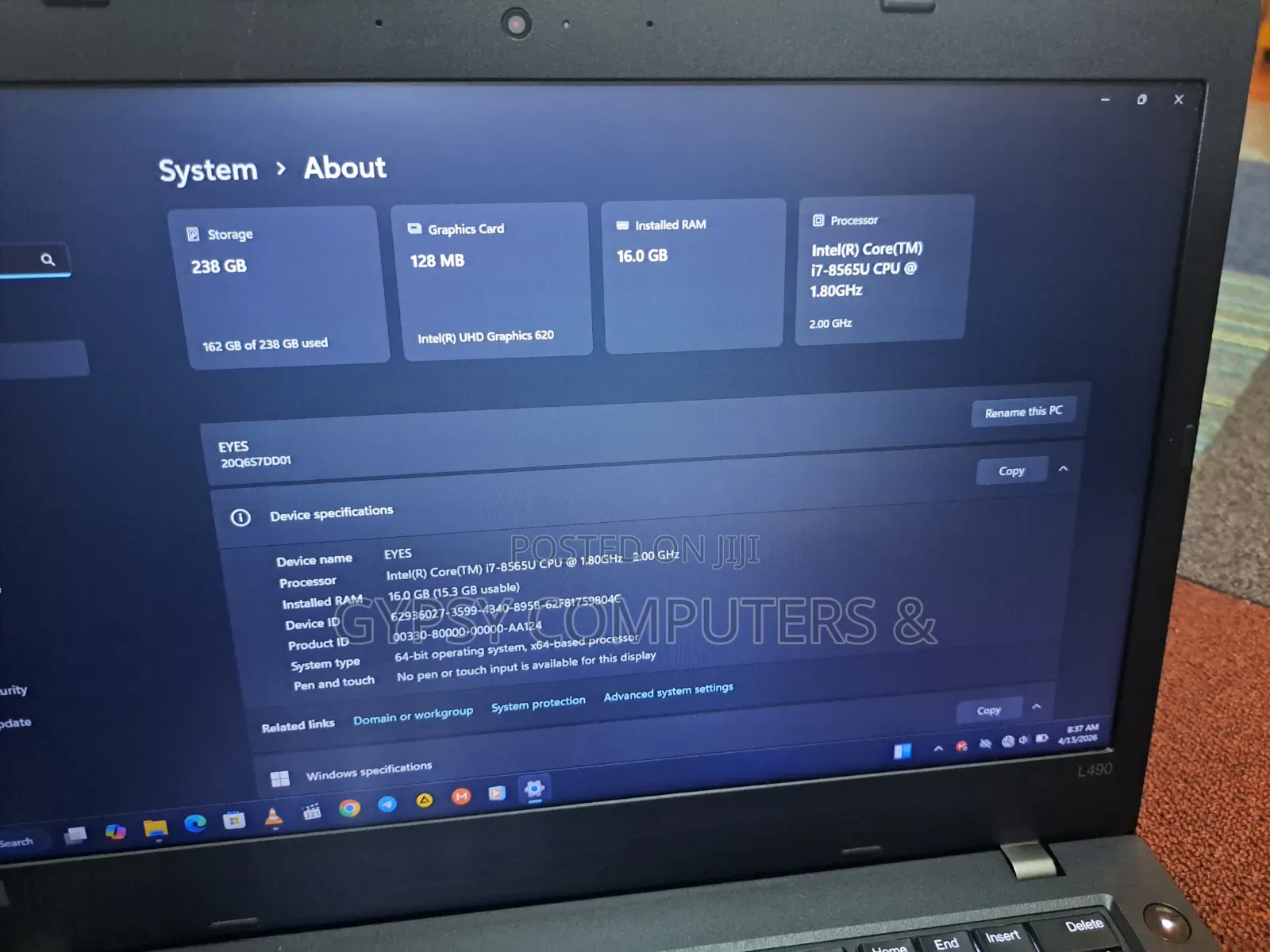 Laptop Lenovo ThinkPad L490 16GB Intel Core i7 SSD 256GB