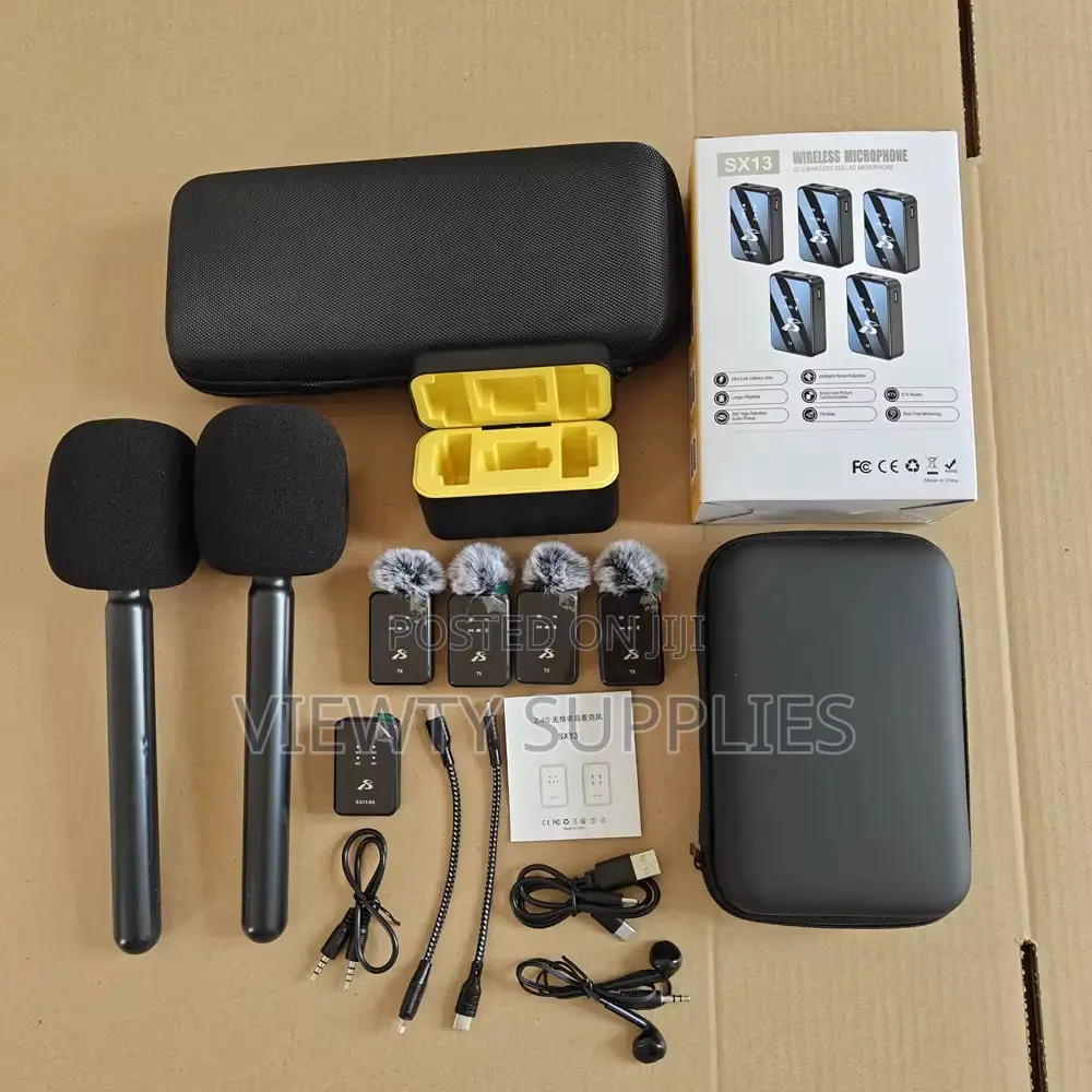4 Mics 3-in-1 100 Meters Wireless Lapel Microphones With Battery Case