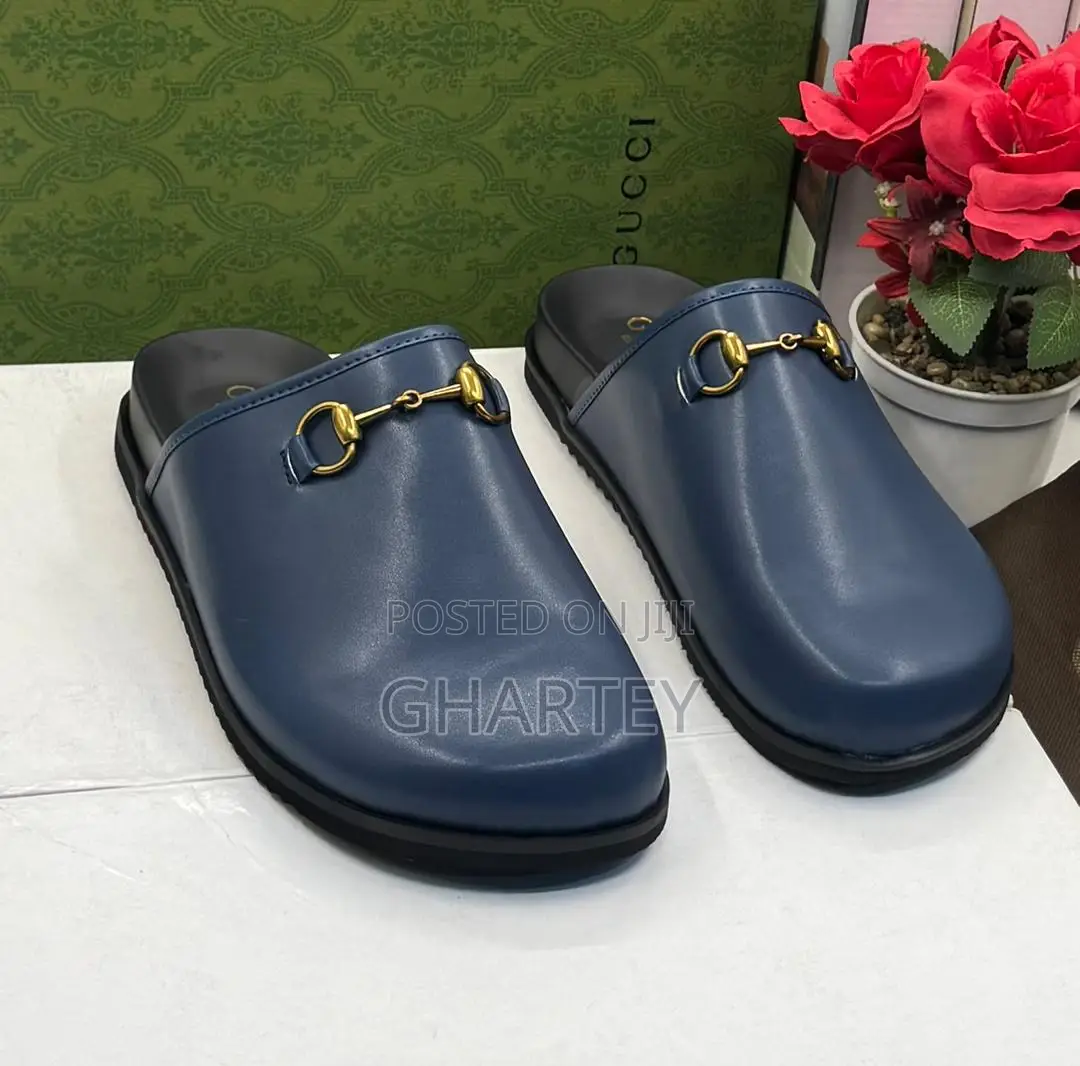 Gucci Luxury Horsebit Design Leather Slide Loafers - Blue Black