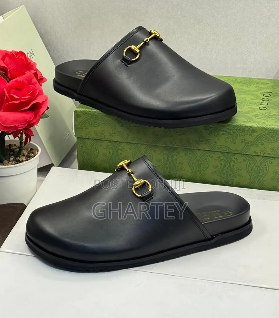 All Black Gucci Men’S Smooth Leather With Horsebit Design Men’S Slides
