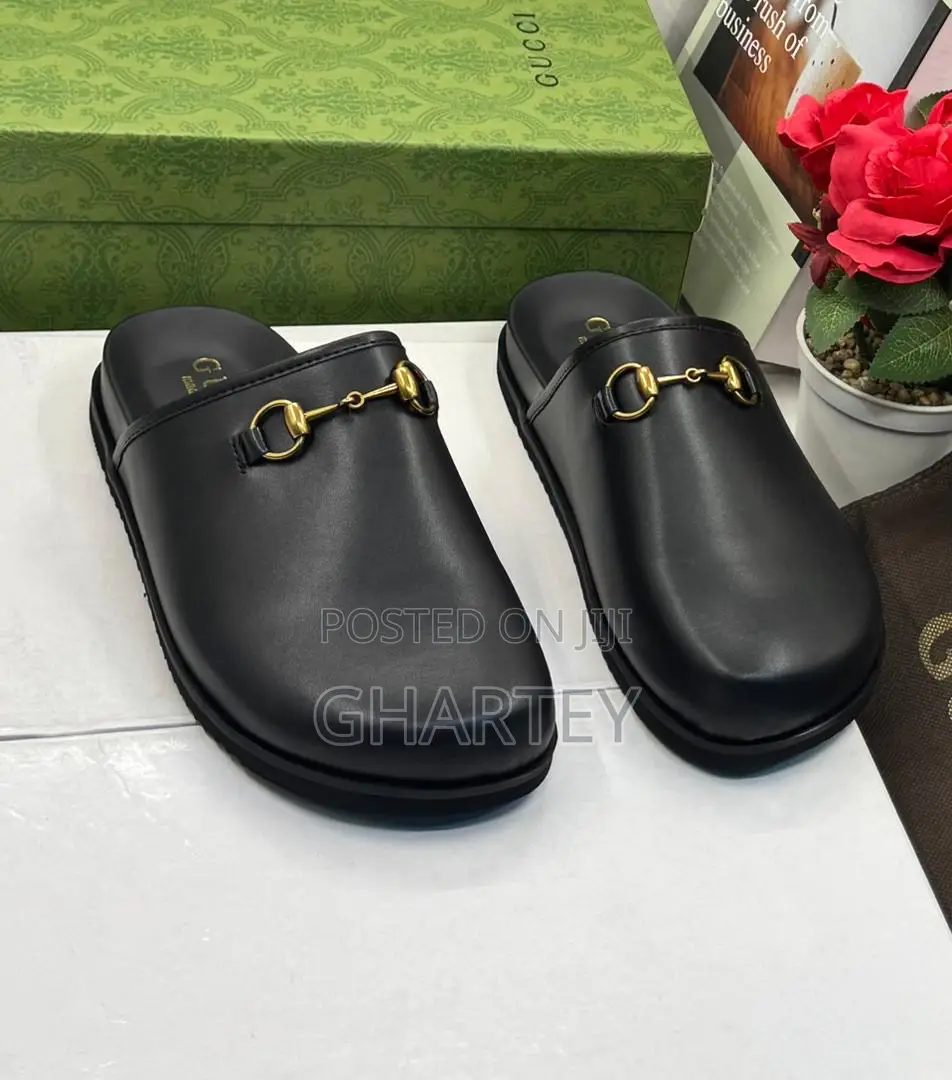 All Black Gucci Men’S Smooth Leather With Horsebit Design Men’S Slides