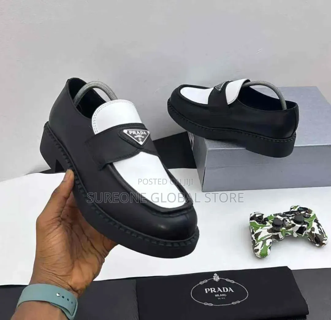 Prada Chocolate Two-Tone Brushed Leather Loafers.
