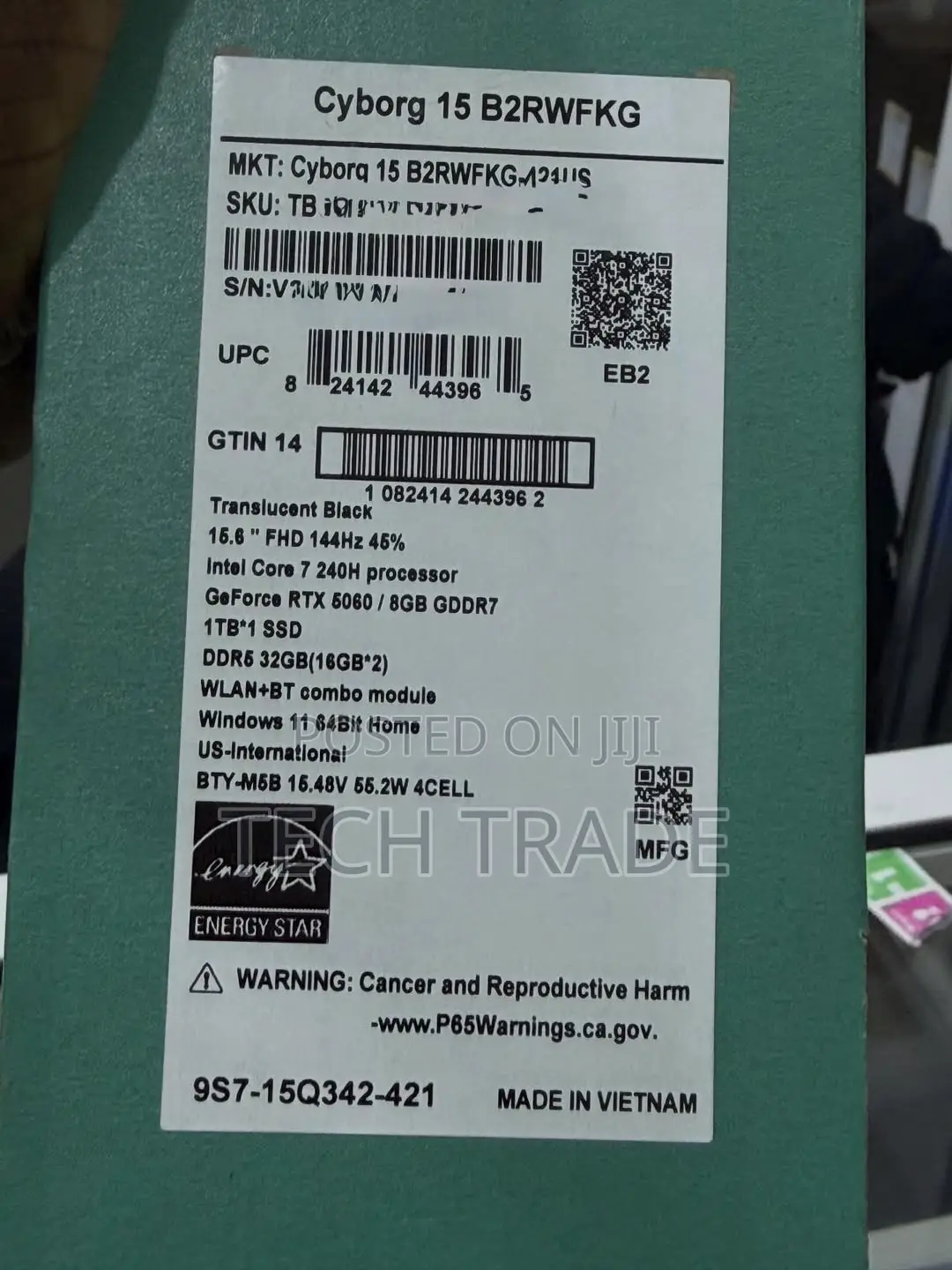 New Laptop MSI Cyborg 15 32GB Intel Core 7 SSD 1T