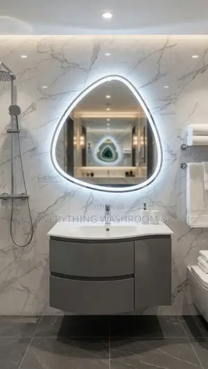 Modern Grey Curved Bathroom Vanity/Basin With Led Illuminated Mirror