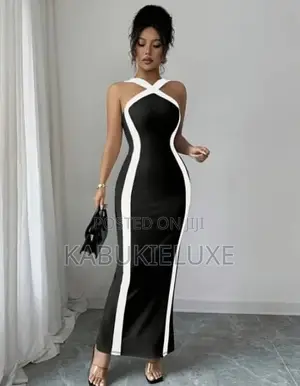 Elegant Black White Bodycon Maxi Dress – Sleek Classy