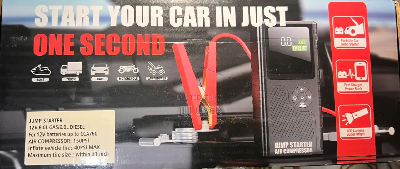 Car Jump Starter Tyre Inflator (Portable Emergency Kit)