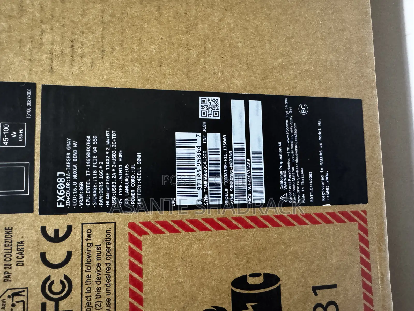 New Laptop Asus TUF Gaming F16 32GB Intel Core i7 SSD 1T