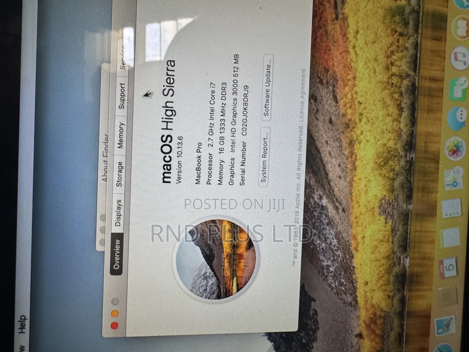 Laptop Apple MacBook Pro 2015 16GB Intel Core i7 HDD 500GB