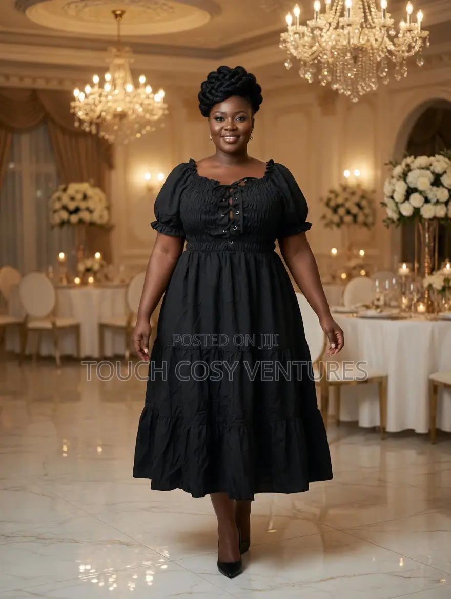Luxe Eclipse Tiered Lace-Up Midi Dress