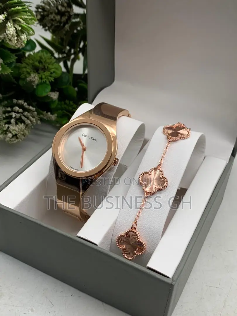 Watch and Rosegold Bracelet Set for Women