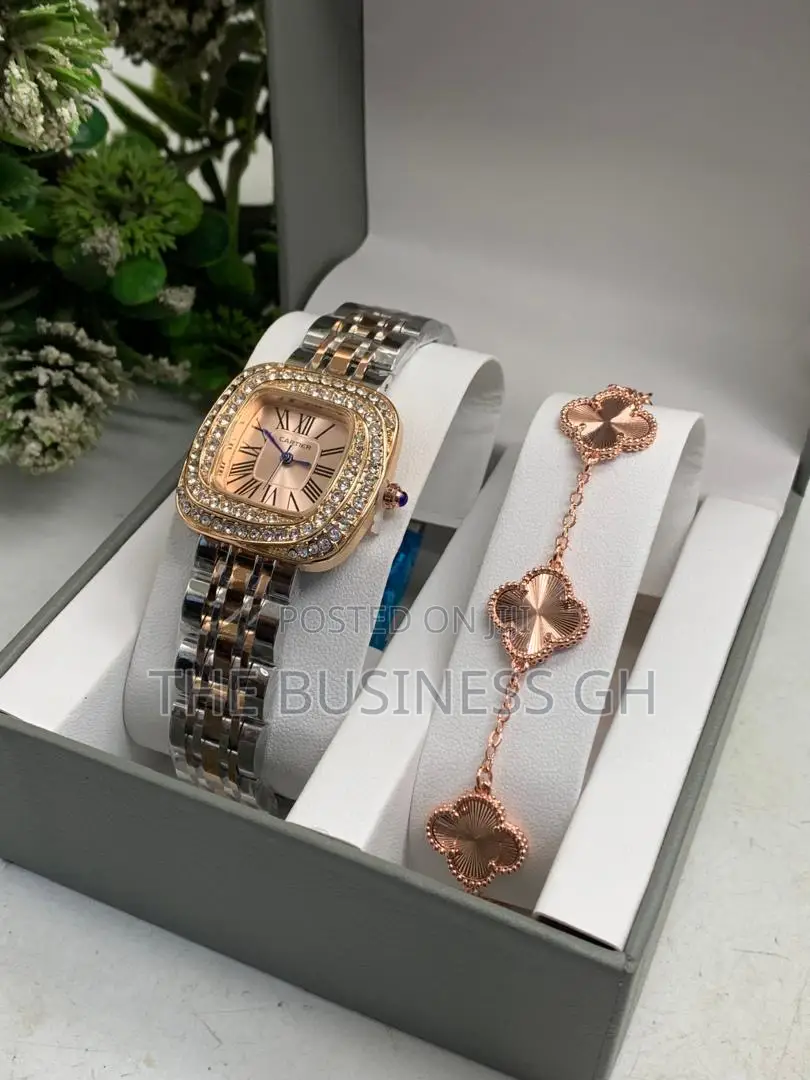 Watch and Rosegold Bracelet Set for Women