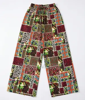 Women's African Print Trousers Wide Leg Multicolor Large
