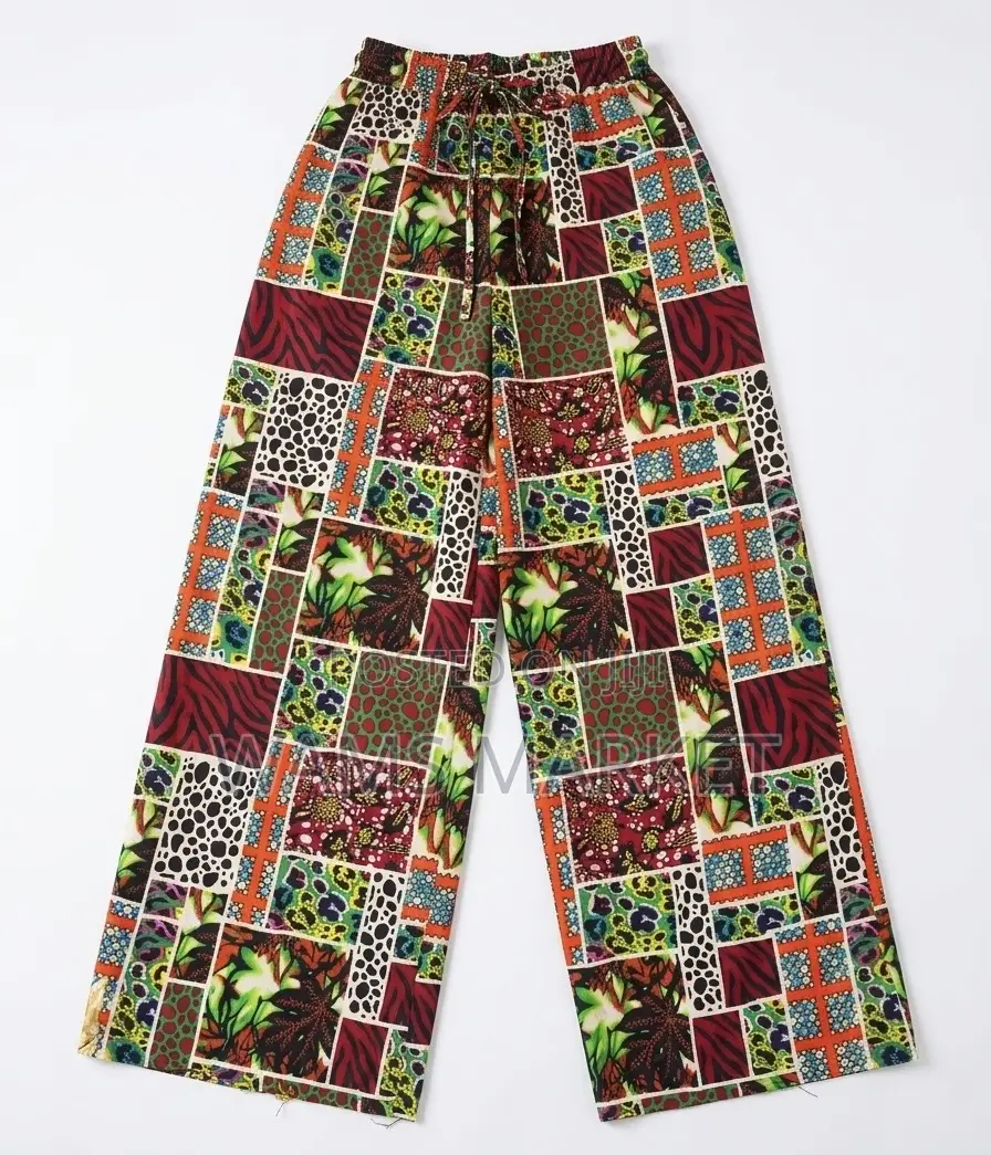 Women's African Print Trousers Wide Leg Multicolor Large