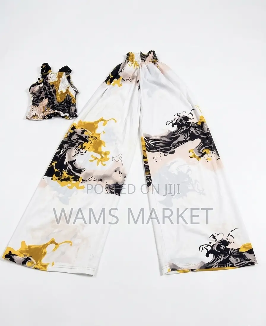 Women’S 2-Piece Wide-Leg -Sleeveless Top High Waist Trousers
