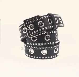 Punkrock Double-Row Studded Eyelet Belt Unisex Gothic Streetwear Style