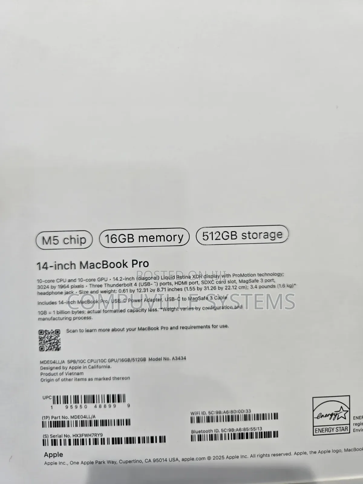 New Laptop Apple MacBook Pro 2025 M5 14-inch 16GB Apple M5 SSD 512GB